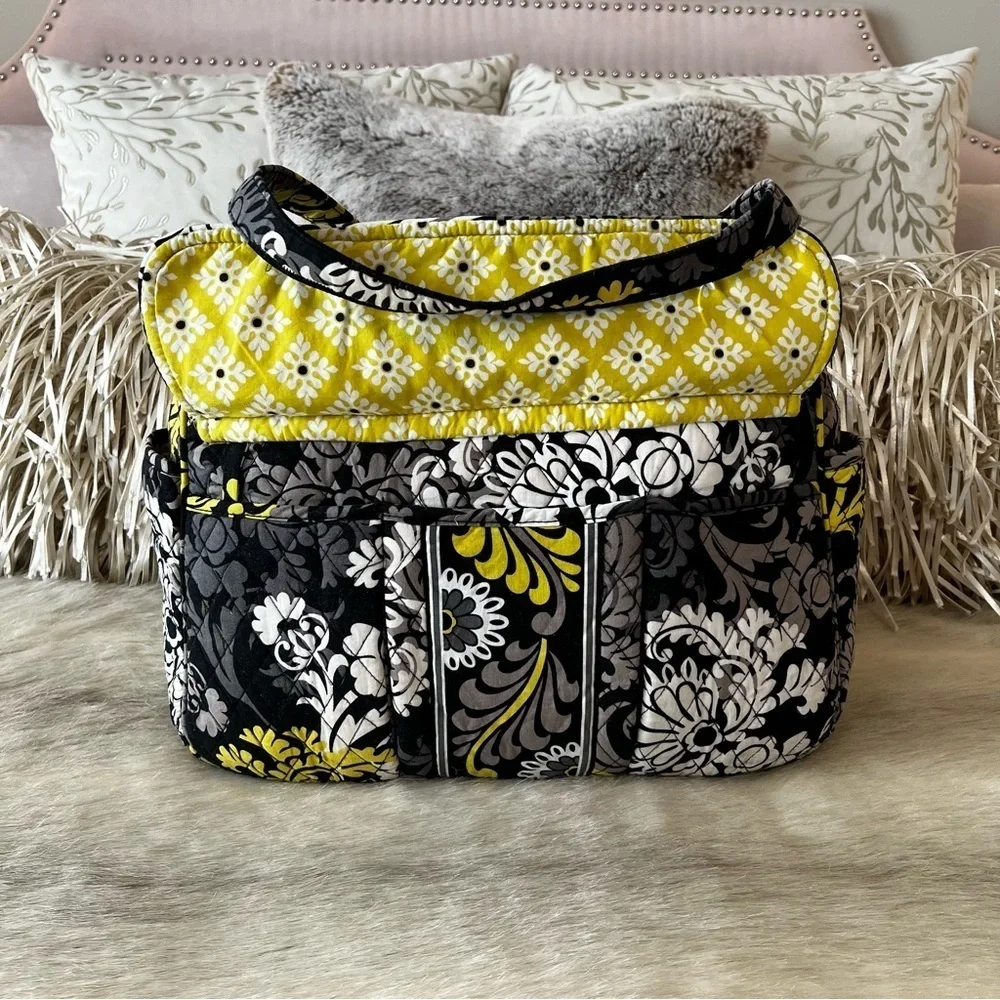 VERA BRADLEY Baroque 2010 Stroll Around Baby Diaper Bag Tote Black Yellow Y2K